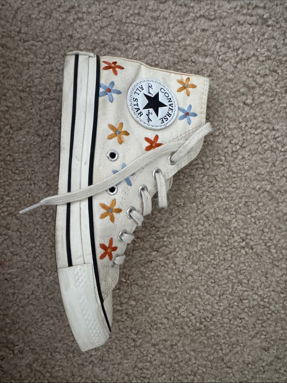 Converse White High Top Sneakers with Orange and Blue Floral Embroidery